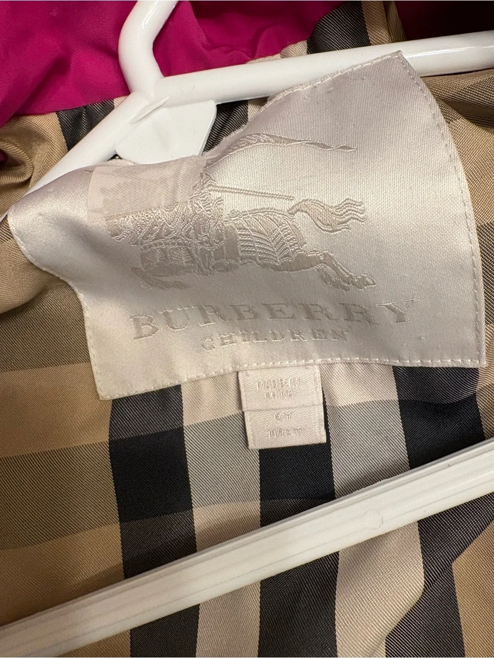 Burberry Bright Magenta Hooded Kids Raincoat with Belt